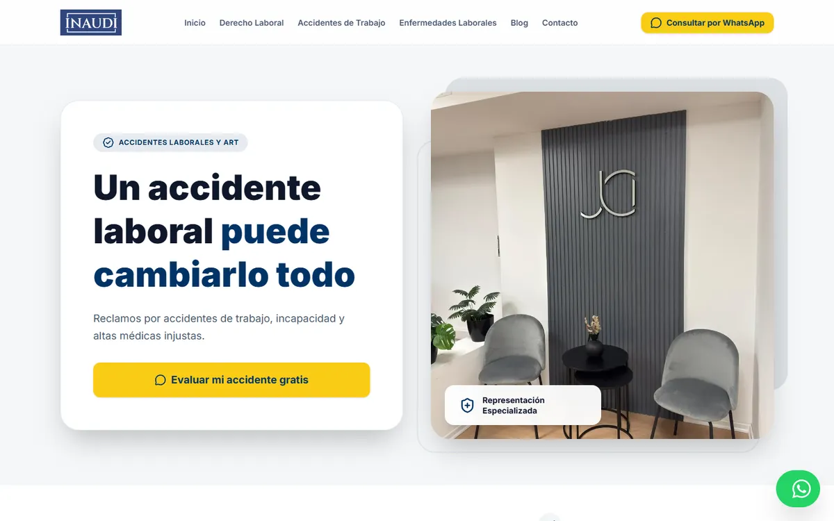 Página de accidentes de trabajo del Estudio Jurídico Inaudi