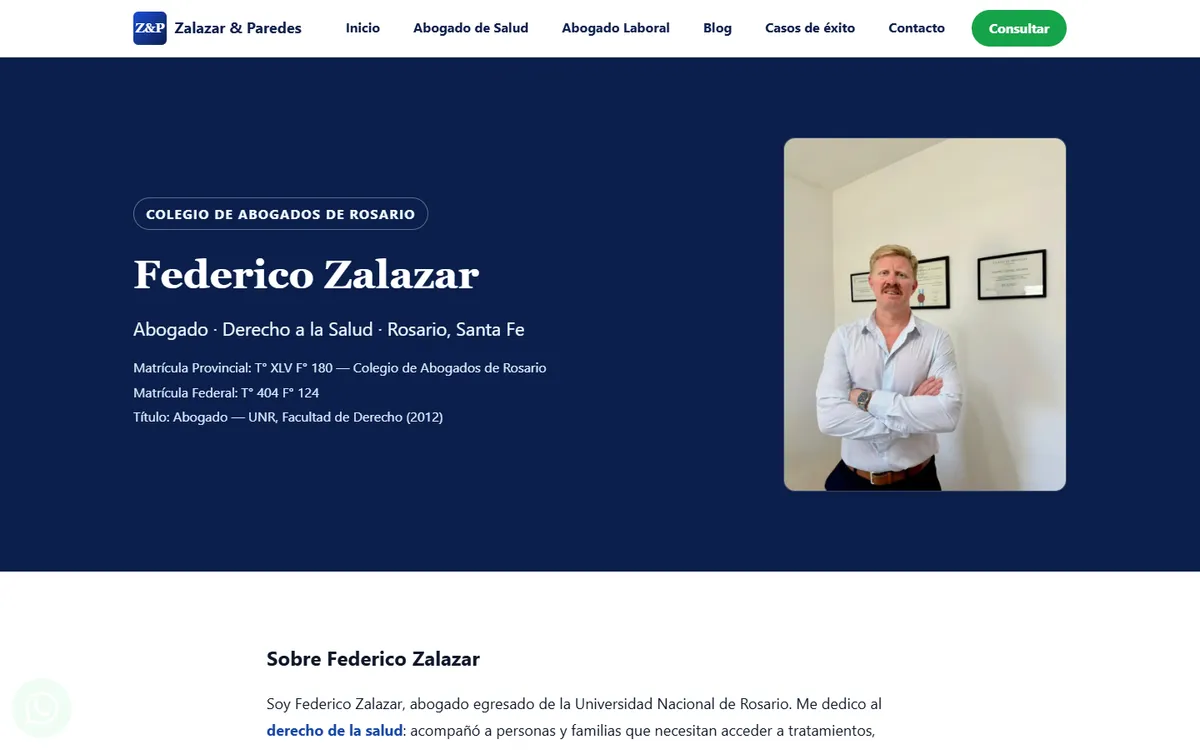 Página de autor de Federico Zalazar con su biografía y video