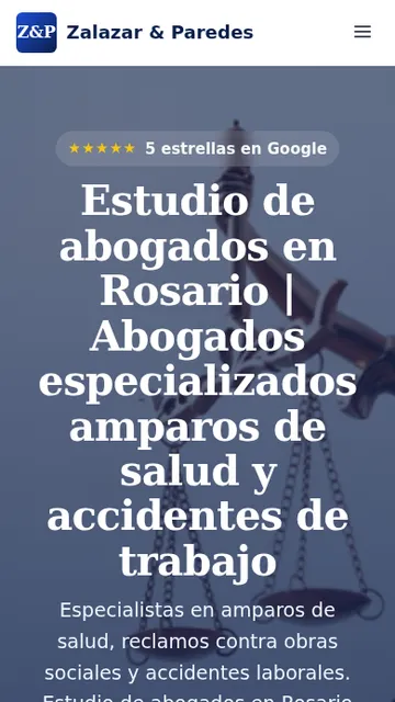 Inicio del sitio de Estudio Zalazar & Paredes visto en un celular
